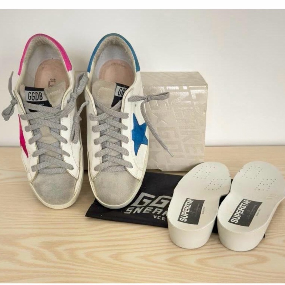 Golden Goose Women’s Superstar Limited Edition Mismatched Sneakers Blue Pink 7 - Picture 10 of 15